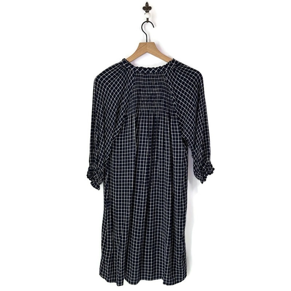 Anthropologie Maeve Sara‎ Smocked Shirt Dress Navy Blue Plaid Button Down XS - Picture 3 of 13